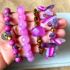 Set of 4 Erimish boutique bracelets. Pink Purple Gold